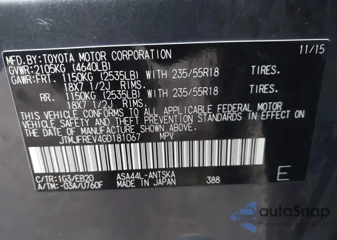 2016 Toyota Rav4 Se из США, поврежденный, VIN JTMJFREV4GD181067